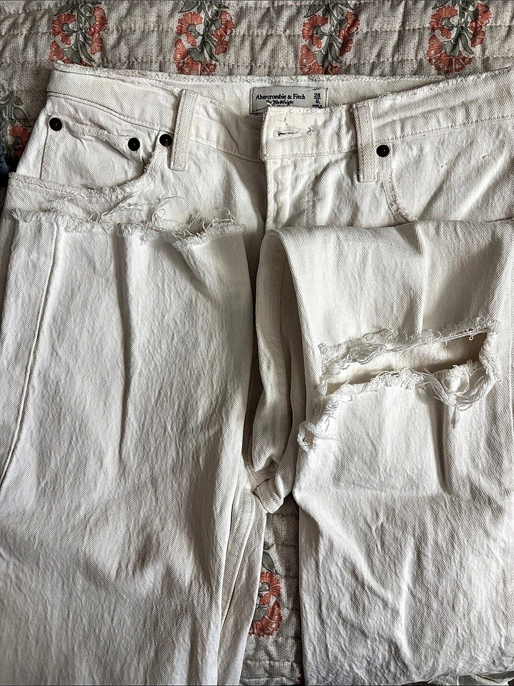 Abercrombie & Fitch The '90s Straight Ultra High Rise Jeans White Waist 28 Long - Picture 3 of 3